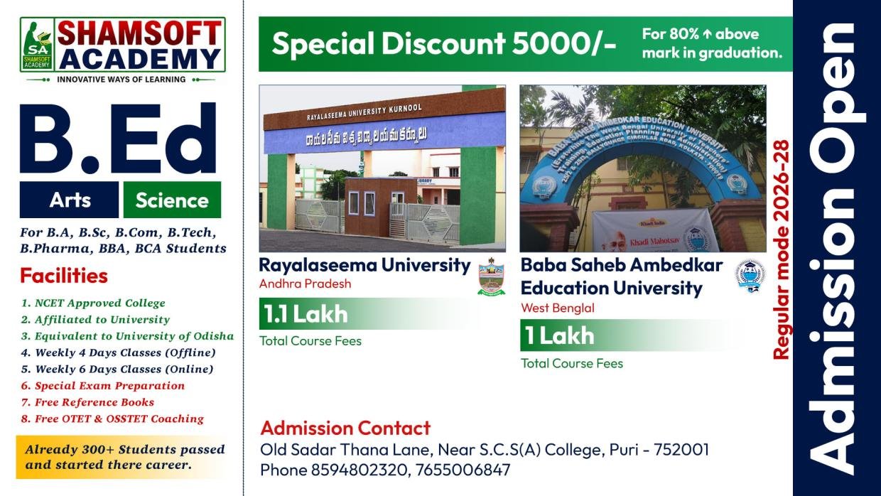 Shamsoft Academy B.Ed admission 2026–28